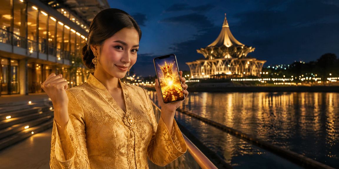 Pemain wanita berbaju tradisional menikmati jackpot di Kuching